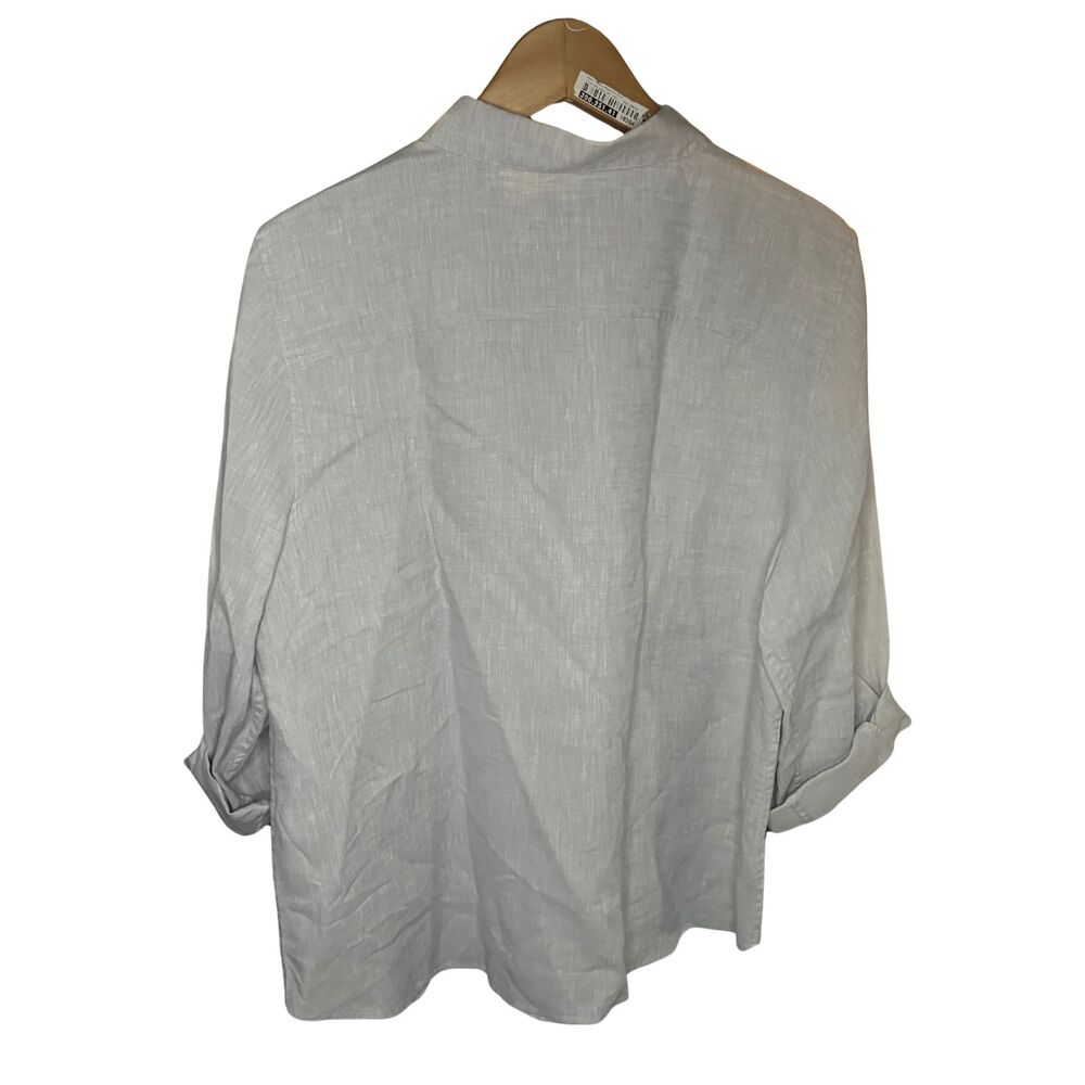 Chico's No Iron Linen Shirt 3 XL Gray Button Down Roll Tab Sleeve NWT - Picture 3 of 8